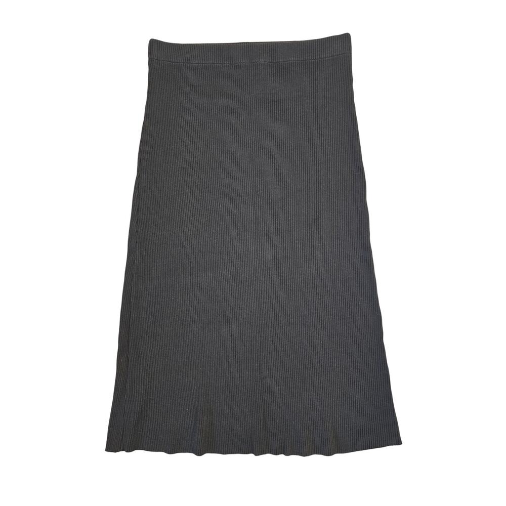 Vince Black Ribbed Knit Midi Skirt Pull-On Stretch Minimalist Size L - Picture 2 of 4